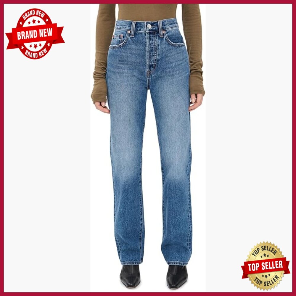 High Rise Straight Leg Jeans, Vintage Distressed, Relaxed Fit